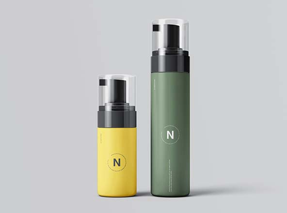 按压式化妆品护肤品瓶外观设计蚂蚁素材精选模板 Cosmetic Bottles Packaging Mockup