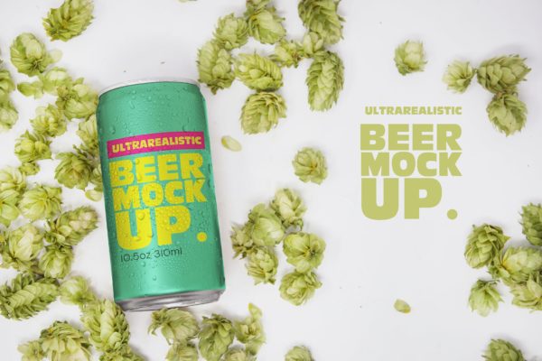 10盎司啤酒罐易拉罐外观设计效果图俯视图第一素材精选 10oz Beer Can Mockup