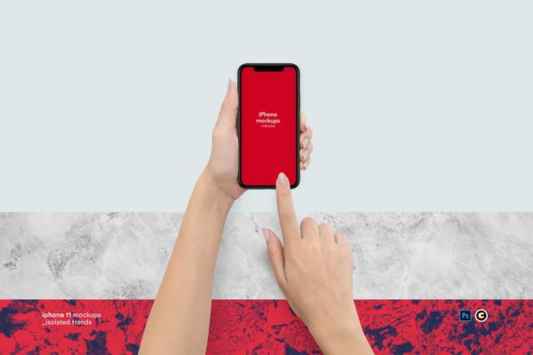 手持iPhone 11屏幕触摸演示蚂蚁素材精选样机模板 iPhone 11 Mockup