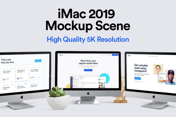 2019款iMac一体机电脑多屏幕预览第一素材精选样机模板 iMac 2019 Mockup – Multi Devices