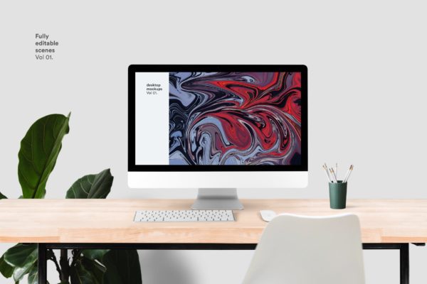 简约办公桌面一体机电脑屏幕演示第一素材精选样机模板 Desktop Mock-Up