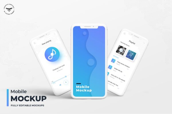 齐刘海iPhone智能手机屏幕演示蚂蚁素材精选样机模板 Mobile Mockups