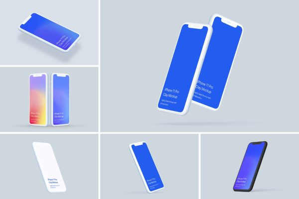黏土材质iPhone 11 Pro智能手机第一素材精选样机 Clay iPhone 11 Pro Mockup – Clay Mockup Scenes
