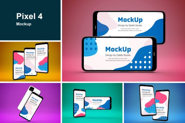 谷歌手机Pixel 4多种展示角度蚂蚁素材精选样机模板 Pixel 4 Mockup