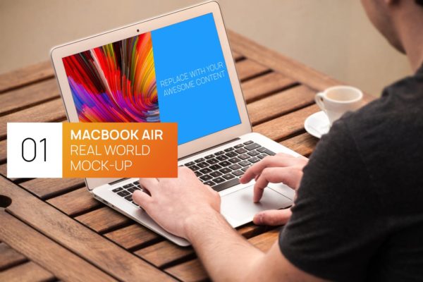 Macbook Air实景使用场景蚂蚁素材精选样机模板v1 Person Using MacBook Air Real World Photo Mock-up