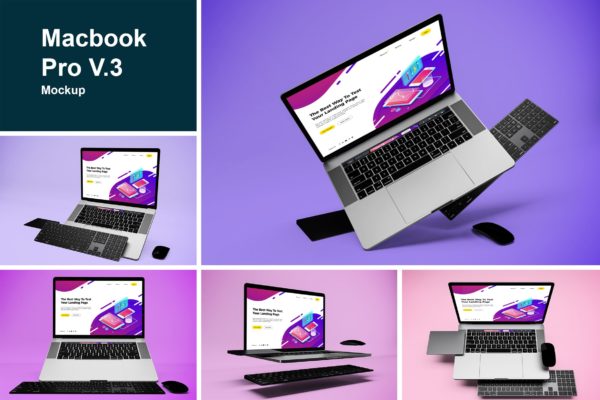 悬浮风格MacBook Pro笔记本电脑Web设计预览第一素材精选样机v3 Macbook Pro Mockup V.3
