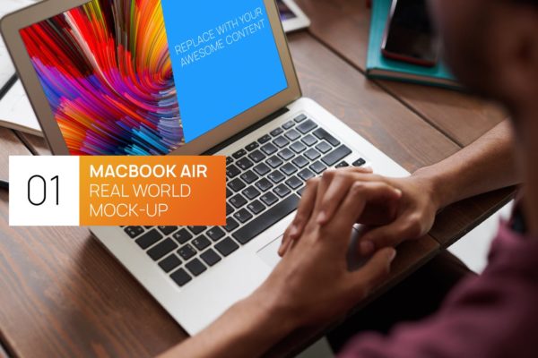 Macbook Air实景使用场景蚂蚁素材精选样机模板v2 Person Using MacBook Air Real World Photo Mock-up