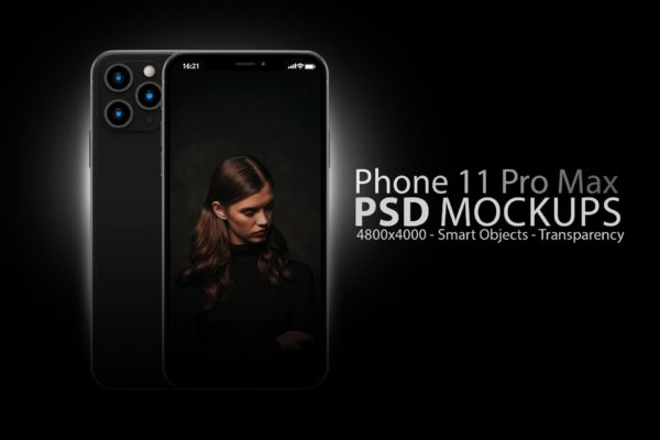 iPhone 11 Pro Max苹果旗舰手机蚂蚁素材精选样机模板 Phone 11 PSD Mockups in Black