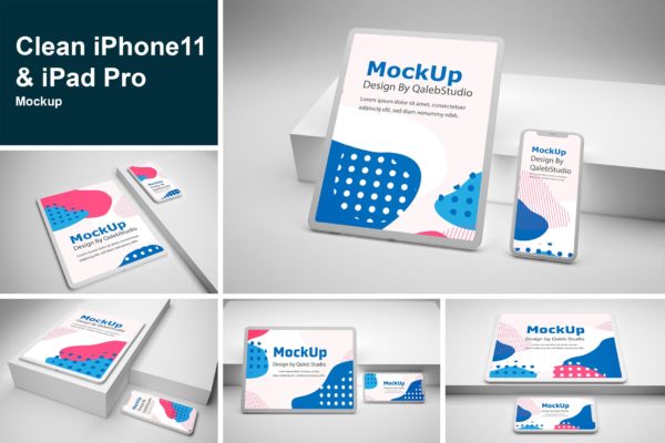 简约风格iPhone 11&iPad Pro屏幕界面预览蚂蚁素材精选样机 Clean iPhone 11 & iPad Pro