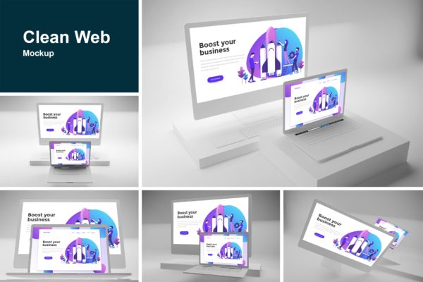 响应式网站设计效果图预览第一素材精选样机模板 Clean Web Mockup