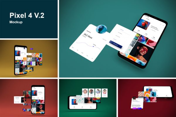 谷歌Pixel 4手机屏幕预览效果图第一素材精选样机v2 Pixel 4 Mockup V.2