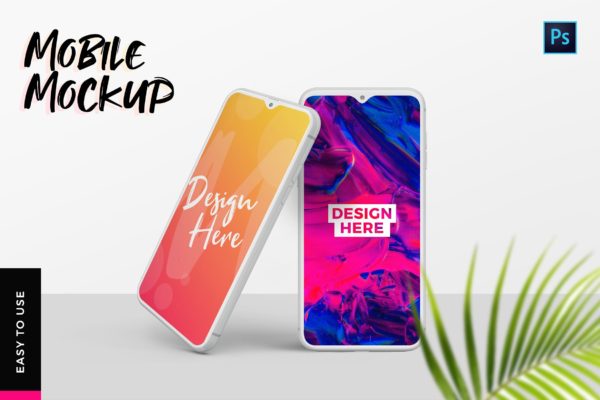 水滴屏手机UI设计展示效果图蚂蚁素材精选样机 Mobile Mockup