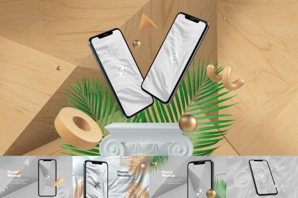 优雅时尚风格3D立体风格iPhone手机屏幕预览第一素材精选样机 10 Light Phone Mockups