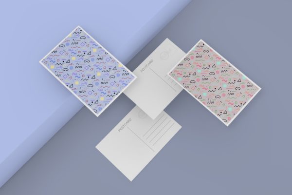 悬浮交叉叠放明信片设计预览蚂蚁素材精选样机 Postcard Mockup – Four A6 Post Cards