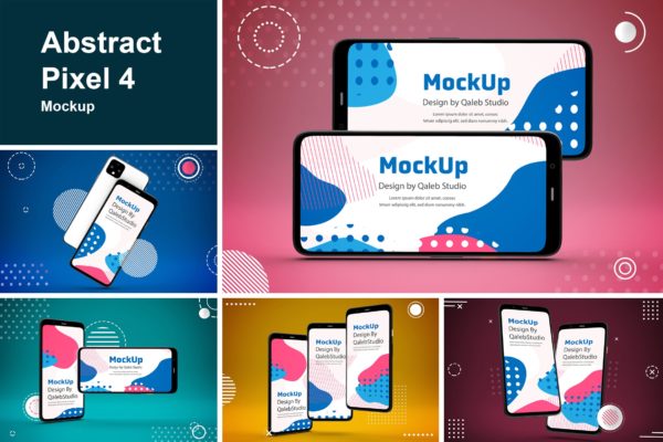 谷歌智能手机Pixel 4屏幕预览第一素材精选样机模板 Abstract Pixel 4 mockup