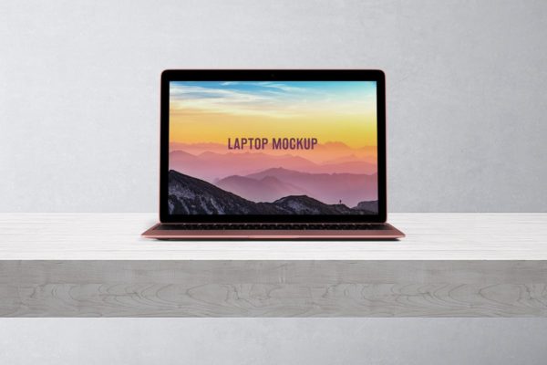 玫瑰金笔记本电脑屏幕预览蚂蚁素材精选样机模板 14×9 Laptop Screen Mock-Up – Rose Gold