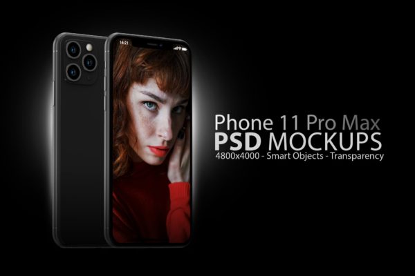 黑色iPhone 11 Pro Max智能手机APP设计预览第一素材精选样机 Phone 11 Black PSD Mockups