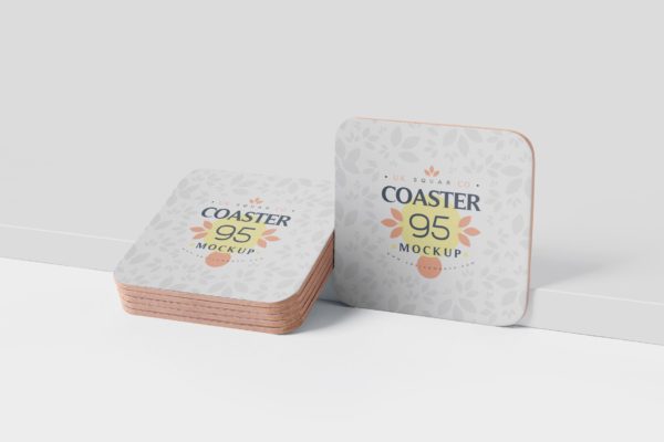 圆角方形杯垫图案设计蚂蚁素材精选模板 Square Coaster Mock-Up with Round Corner