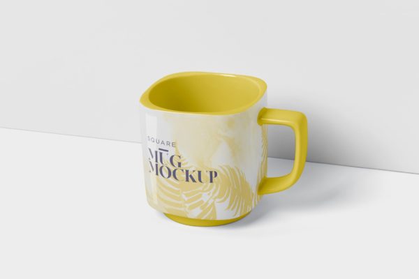 方形马克杯图案设计第一素材精选模板 Mug Mockup – Square Shaped