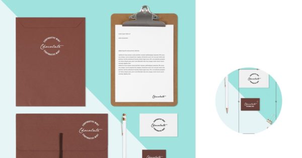 薄荷巧克力色品牌VI标识设计效果图第一素材精选模板 Mint Chocolate Identity Branding Mock Up