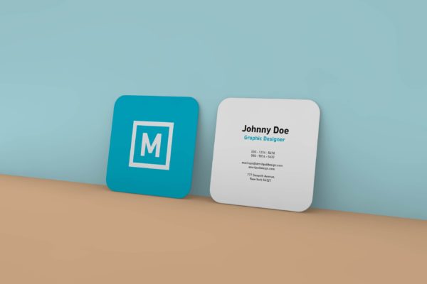 圆角正方形名片设计效果图第一素材精选模板 Rounded Square Business Card Wall Mockup