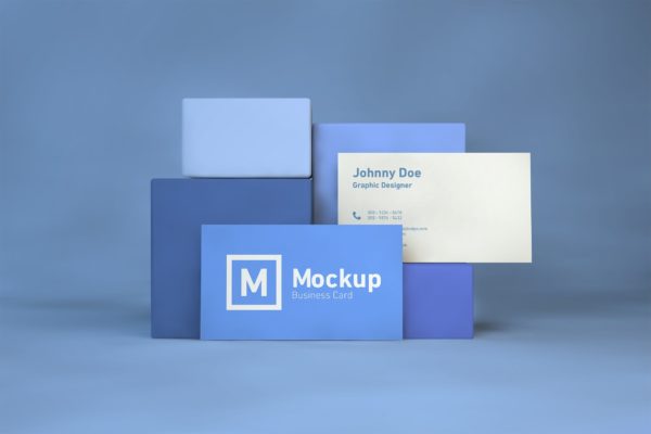 企业名片双面设计效果展示第一素材精选 Business Card On Blocks Mockup