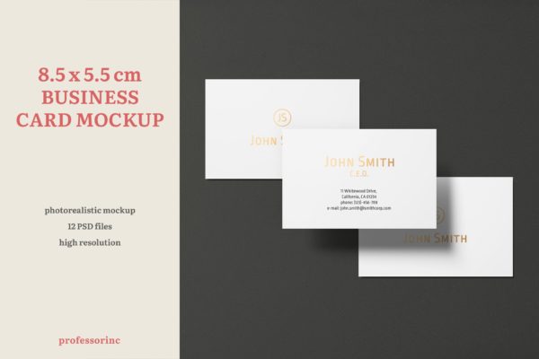 高端企业名片设计效果图第一素材精选套装 8.5×5.5cm Landscape Business Card Mockup