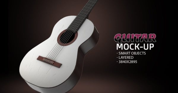 吉他产品外观设计效果图蚂蚁素材精选模板v1 Guitar Face PSD Mock-up