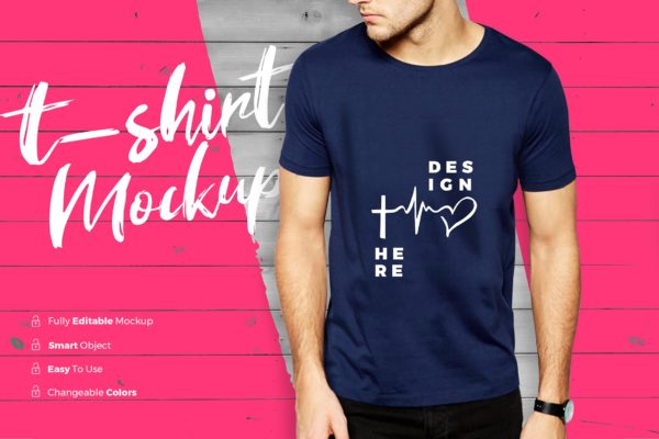 男士潮流时尚T恤印花图案设计展示样机第一素材精选 TShirt Mockup