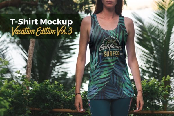 度假系列-女士性感背心印花图案设计图样机第一素材精选v3 T-Shirt Mockup Vacation Edition Vol. 3