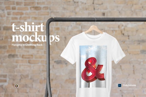 晾晒状态T恤产品展示样机蚂蚁素材精选模板 Hanging T-Shirt Mockup