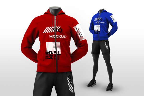 男性塑胶模特连帽运动服展示样机第一素材精选模板 Male Mannequin Mockups Hoodie – Standing Pose
