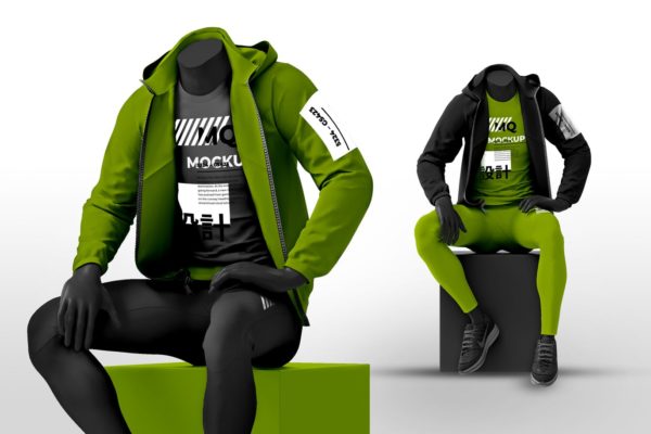 男模连帽衫上身效果图样机第一素材精选模板 Male Mannequin with Hoodie Mockups