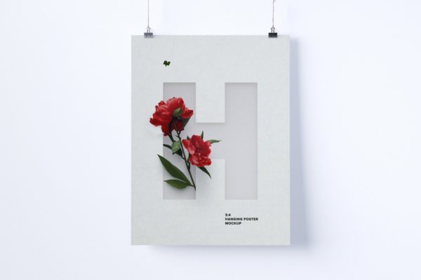 3:4比例艺术作品展示画框样机第一素材精选模板 3:4 Portrait hanging poster mockup