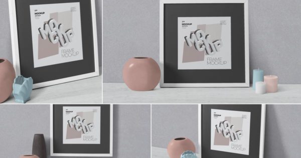 桌面相框照片&艺术作品展示样机第一素材精选模板 Perspective Frame Mock Ups