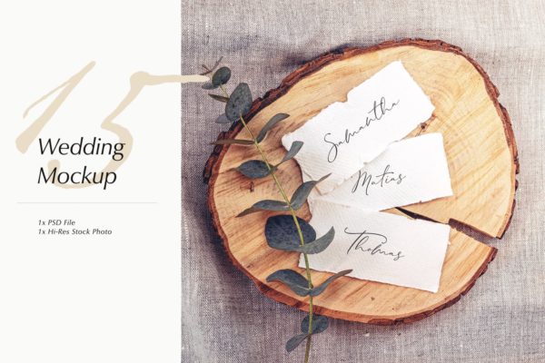 婚礼照片婚礼邀请函优雅风格设计样机第一素材精选模板v15 Wedding Photo Mockup 15
