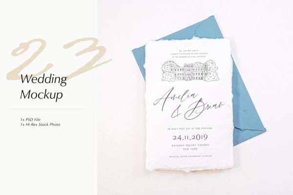 婚礼照片婚礼邀请函优雅风格设计样机第一素材精选模板v23 Wedding Photo Mockup 23
