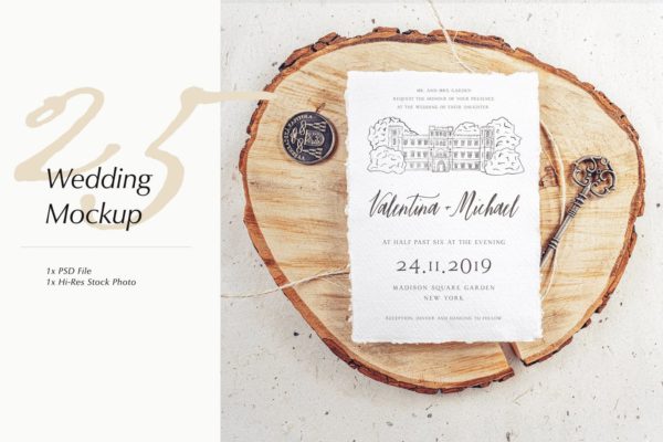 婚礼照片婚礼邀请函优雅风格设计样机第一素材精选模板v25 Wedding Photo Mockup 25