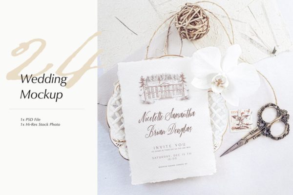 婚礼照片婚礼邀请函优雅风格设计样机蚂蚁素材精选模板v24 Wedding Photo Mockup 24