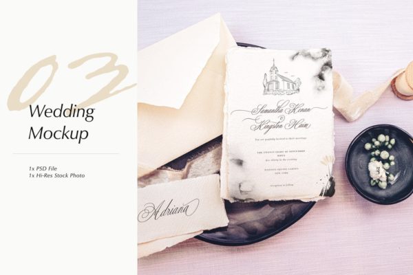 婚礼照片婚礼邀请函优雅风格设计样机第一素材精选模板v03 Wedding Photo Mockup 03