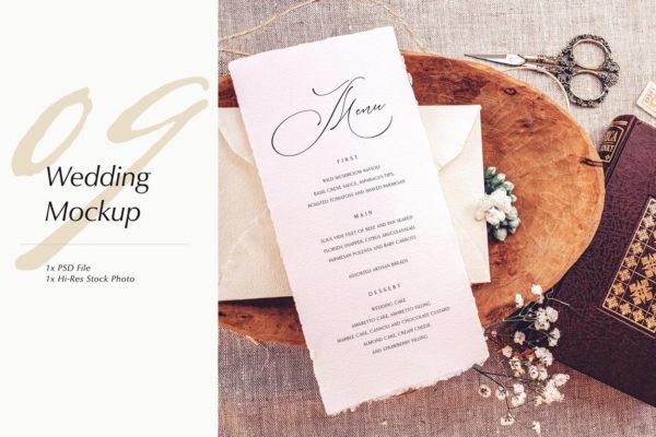 婚礼照片婚礼邀请函优雅风格设计样机第一素材精选模板v09 Wedding Photo Mockup 09