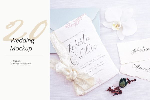 婚礼照片婚礼邀请函优雅风格设计样机第一素材精选模板v20 Wedding Photo Mockup 20