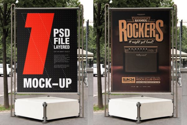 城市街道海报传单张贴效果图样机蚂蚁素材精选模板 Urban City Streets Flyer Poster Mock-up