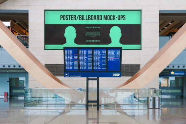 机场航班信息屏幕海报/广告牌样机第一素材精选模板#7 Poster / Billboard Mock-ups – Airport Edition #7