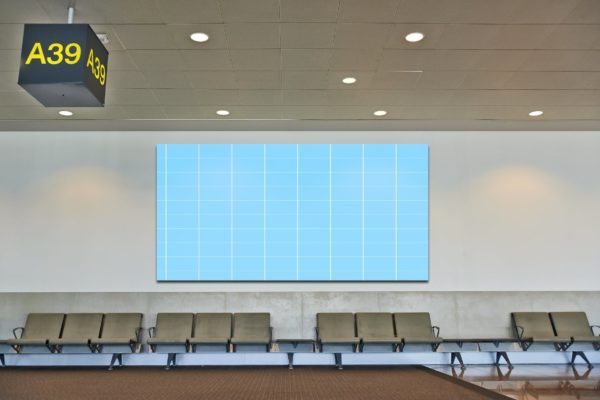 机场候机室挂墙广告大屏幕演示样机第一素材精选模板 Airport_Wall_Mockup