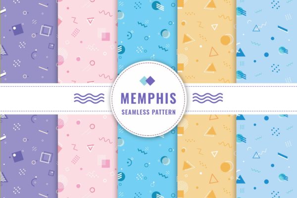 孟菲斯风格连续四方图案无缝背景素材 Memphis Seamless Pattern Collection