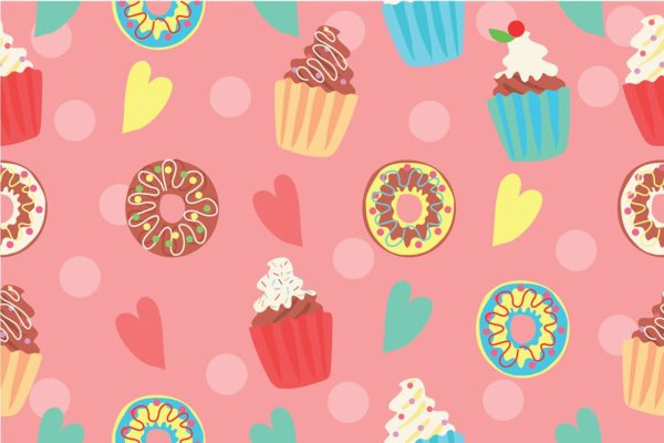 纸杯蛋糕手绘矢量图案背景蚂蚁素材精选 Cupcake Pattern – Vector Illustration