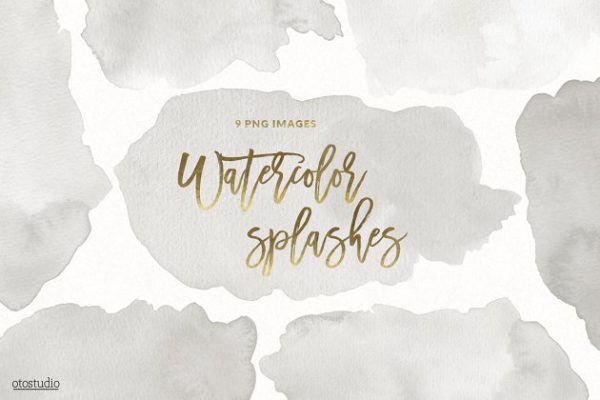 灰色飞溅水彩纹理 Watercolor Splashes & Textures Gray