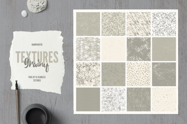 16种手绘墨水纹理图案第一素材精选背景 Set of 16 Handpainted Ink Textures