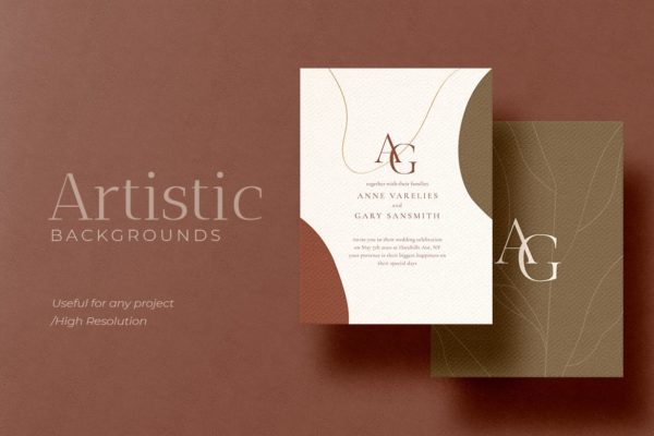 抽象形状/线条/植物混合图案简约艺术蚂蚁素材精选背景 Artistic Earth Tone Background